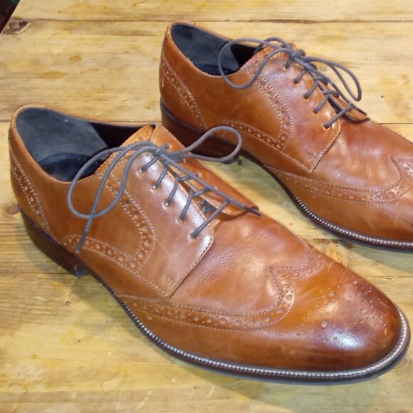 Men's 12 M - Cole Haan Oxford Tan / Brown Dress Shoes Rubber Sole Flexible Great - Picture 1 of 9